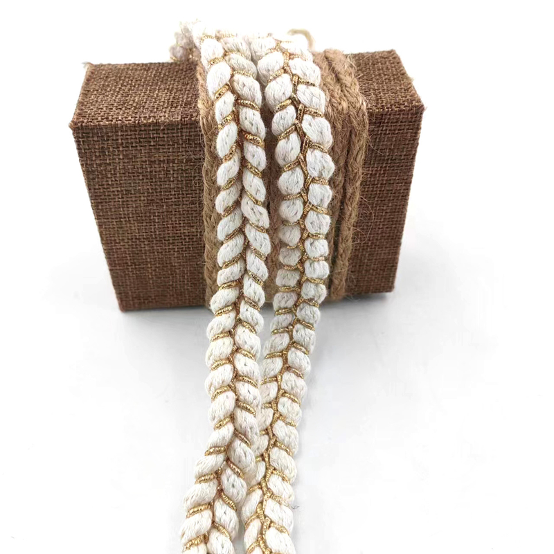 Estilo blanco poliéster algodón oro Gimp trenzado cinta de trenzas cruzadas para ropa de mujer