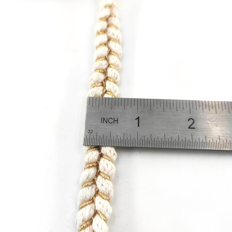 Estilo blanco poliéster algodón oro Gimp trenzado cinta de trenzas cruzadas para ropa de mujer