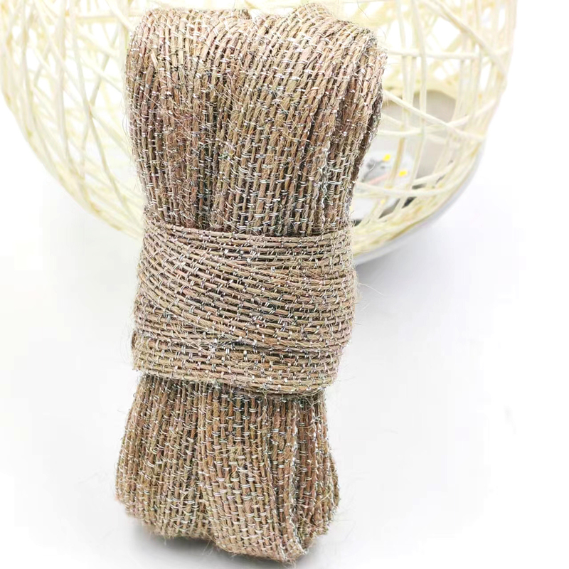 Decoración de bricolaje cinta de tela de yute con línea de pesca de plata 85% yute 15% poliéster