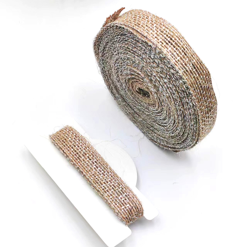Decoración de bricolaje cinta de tela de yute con línea de pesca de plata 85% yute 15% poliéster