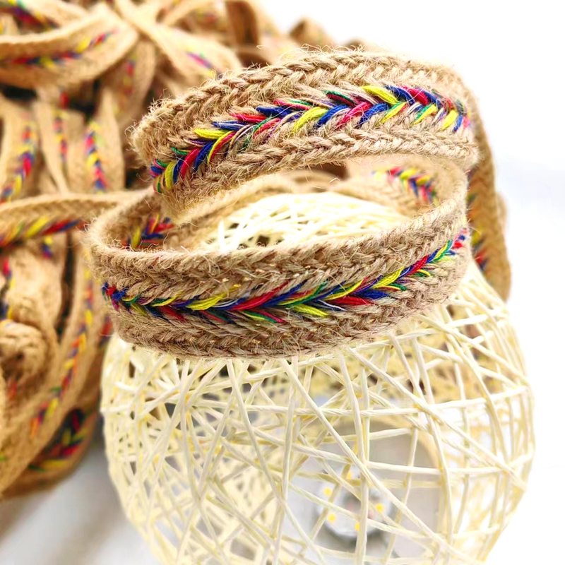 2.5cm de ancho de jute natural de encaje de recorte de cintas torcidas de espina de arenque para artesanía de yute