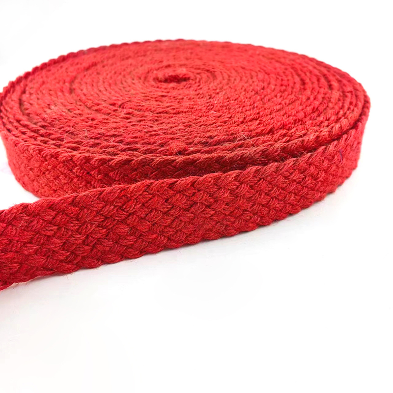 Cinturón trenzado de yute de hueso de arenque rojo sostenible con cinta de tejido de colores