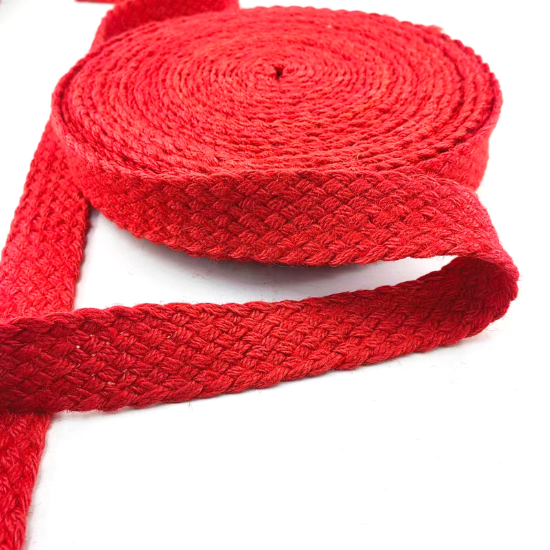 Cinturón trenzado de yute de hueso de arenque rojo sostenible con cinta de tejido de colores