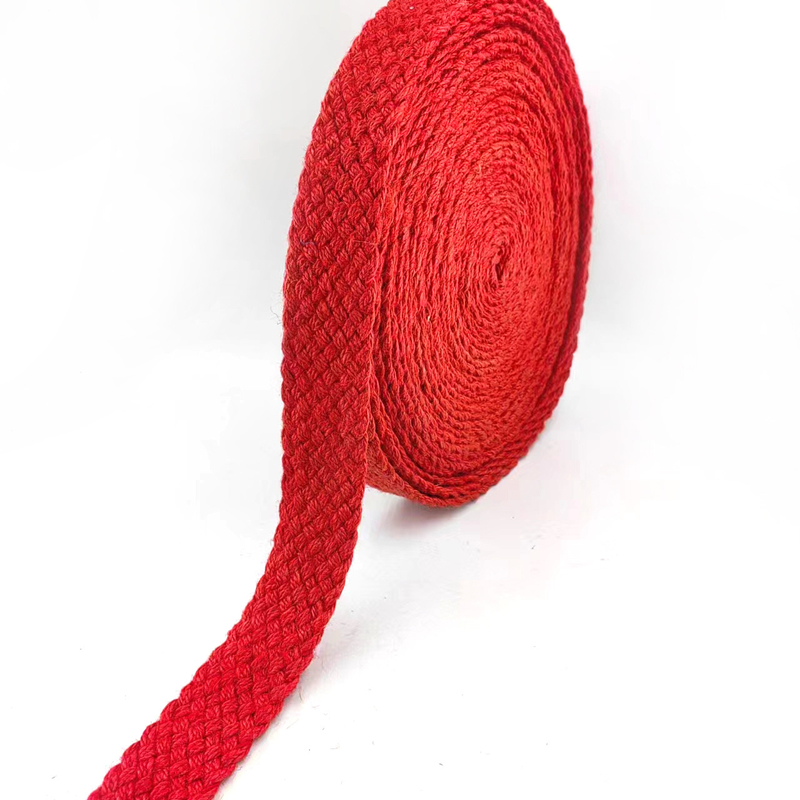 Cinturón trenzado de yute de hueso de arenque rojo sostenible con cinta de tejido de colores