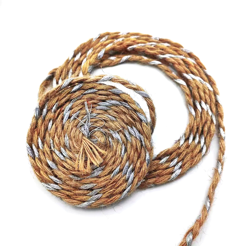 Renueva el embalaje de su ropa con hilo de yute de cordón decorativo de cáñamo trenzado con alambre de plata