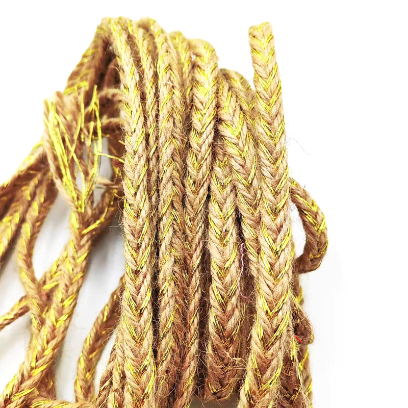 Renueva el embalaje de su ropa con hilo de yute de cordón decorativo de cáñamo trenzado con alambre de plata