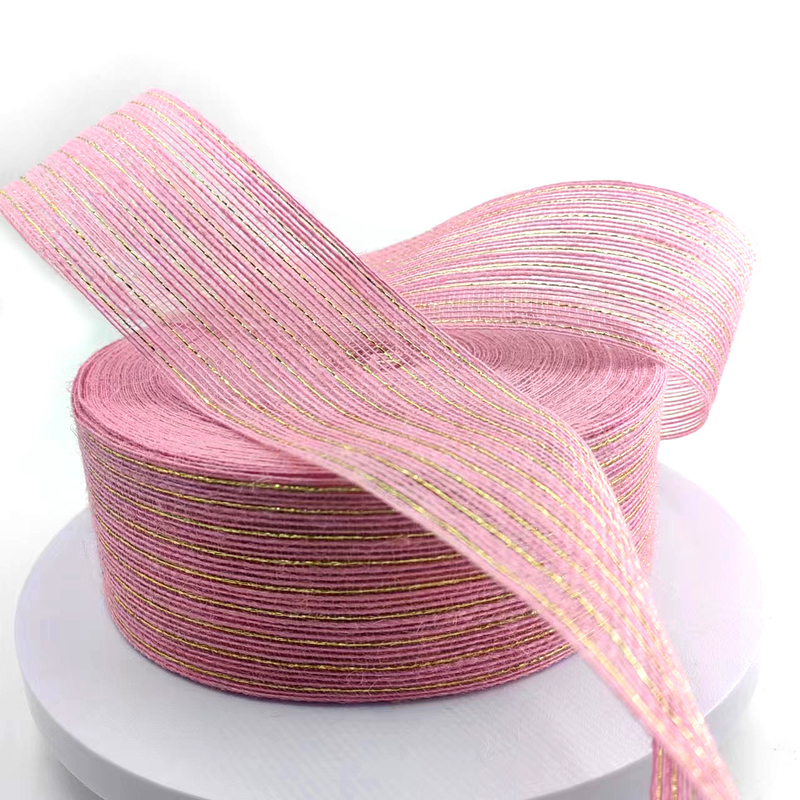 Cinta de yute rosa Jute Burlap Rolls para el embalaje de regalos Decoración de la boda de Navidad 2.6 pulgadas