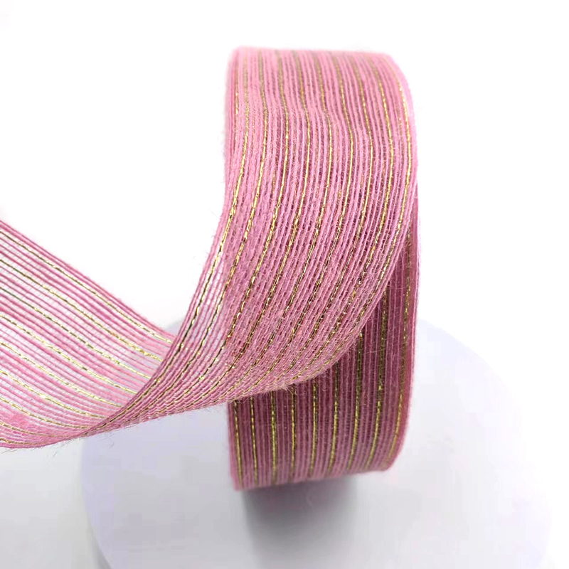 Cinta de yute rosa Jute Burlap Rolls para el embalaje de regalos Decoración de la boda de Navidad 2.6 pulgadas