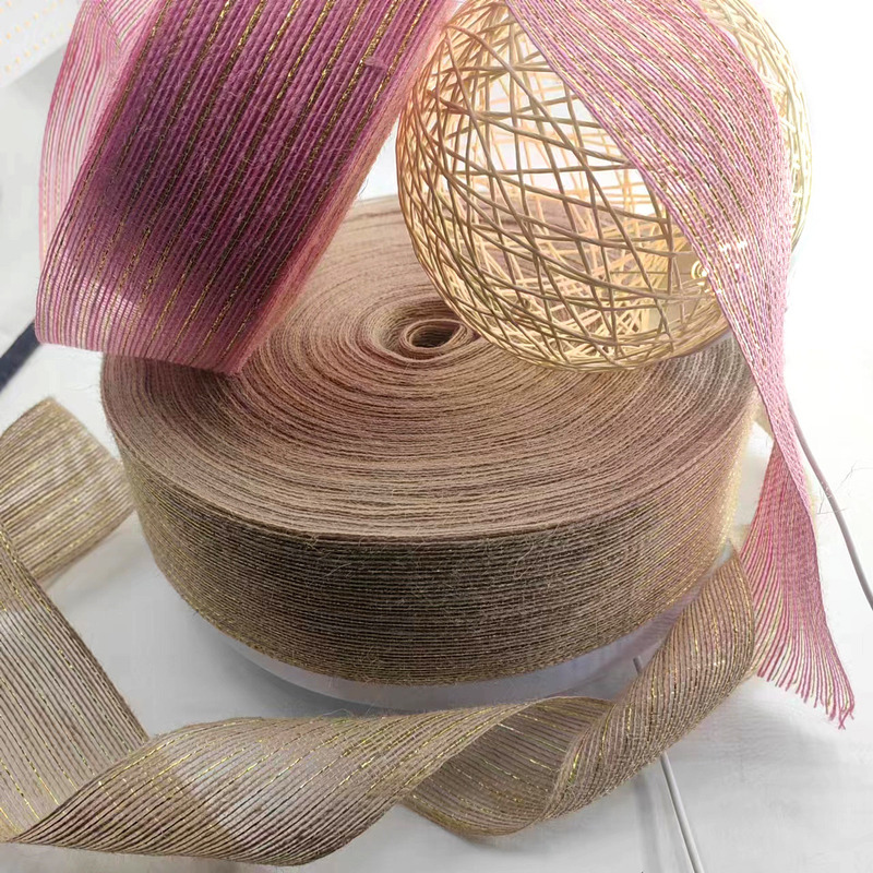 Cinta de yute rosa Jute Burlap Rolls para el embalaje de regalos Decoración de la boda de Navidad 2.6 pulgadas