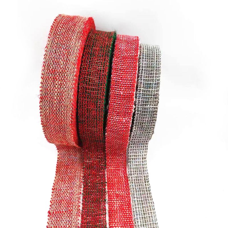 Sostenible 4 Cm Rojo Naranja Plata Colorido Navidad Decorativa Jute cinta de telas