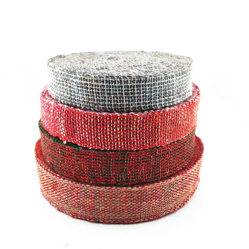 Sostenible 4 Cm Rojo Naranja Plata Colorido Navidad Decorativa Jute cinta de telas