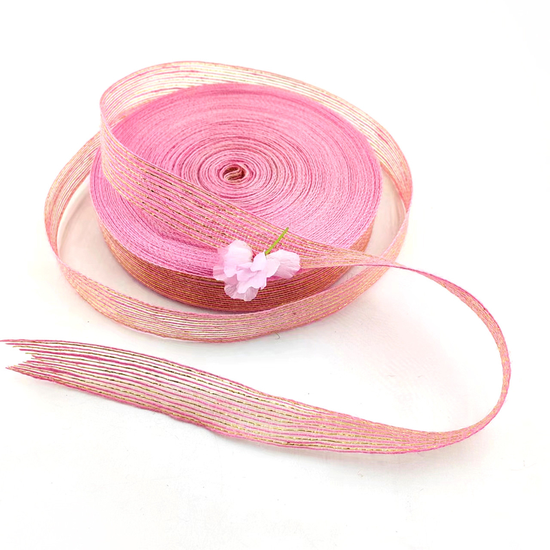 50 por ciento de yute 50 por ciento de poliéster de seda de pescado brillante cinta de yute decorativa para el embalaje de regalos