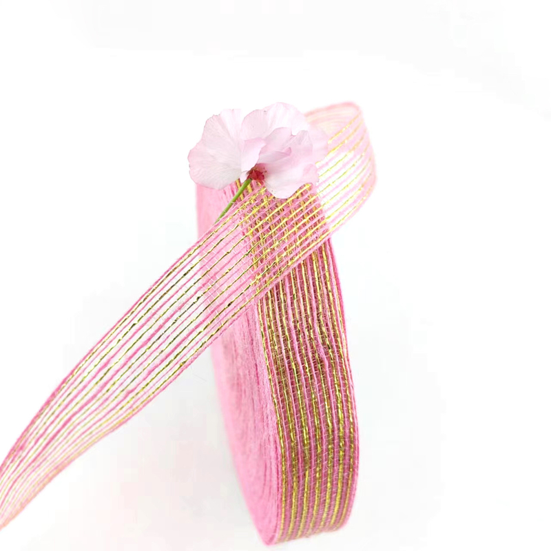 50 por ciento de yute 50 por ciento de poliéster de seda de pescado brillante cinta de yute decorativa para el embalaje de regalos