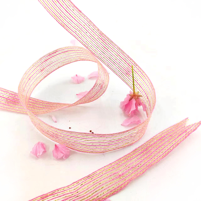 50 por ciento de yute 50 por ciento de poliéster de seda de pescado brillante cinta de yute decorativa para el embalaje de regalos