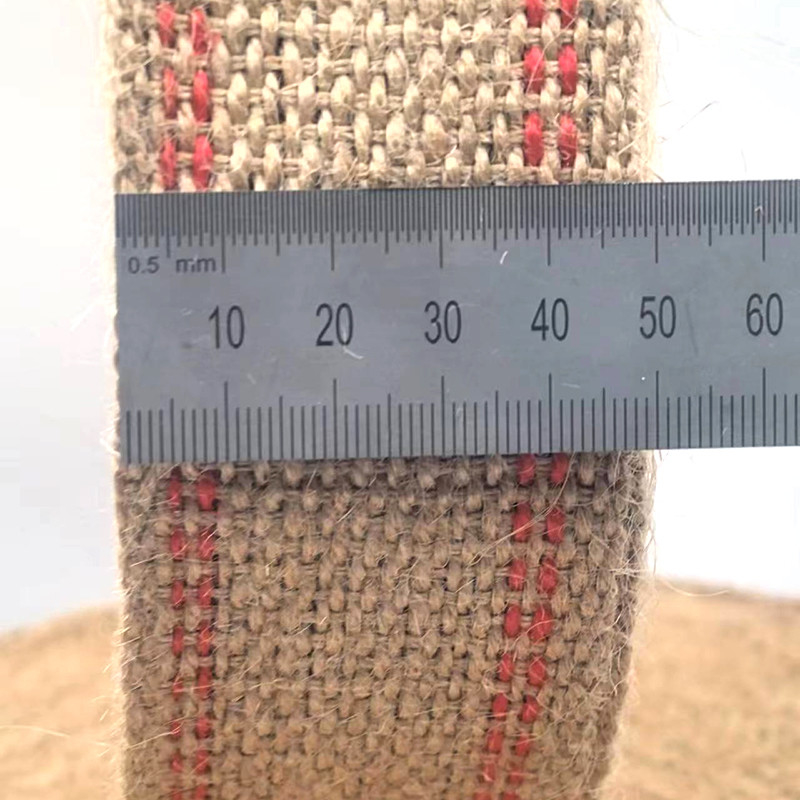Espeso tejido natural de rayas rojas de yute cinturón rollos para el mango de la bolsa sostenible y elegante
