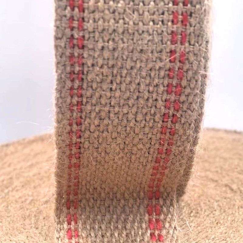 Espeso tejido natural de rayas rojas de yute cinturón rollos para el mango de la bolsa sostenible y elegante