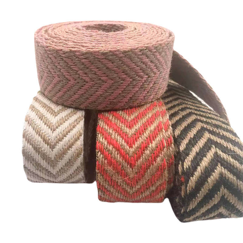 Ecológico 4 cm de ancho 2,5 mm de grosor Jute Webbing Herringbone Webbing borde para el calzado