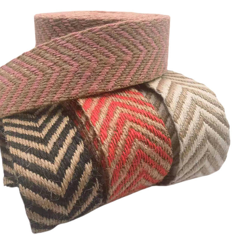 Ecológico 4 cm de ancho 2,5 mm de grosor Jute Webbing Herringbone Webbing borde para el calzado