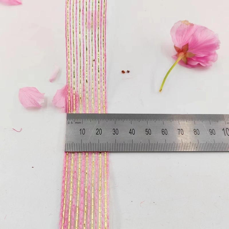 Juto y poliéster Filetos de pescado Glitter cinta decorativa para el envase de regalo de cinta rosa directa