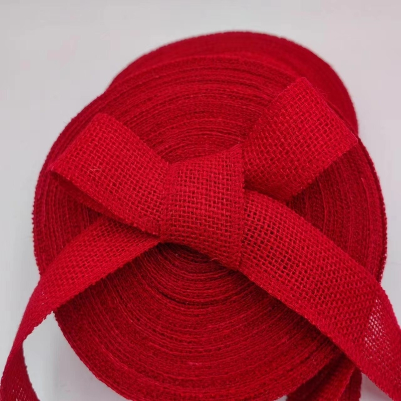 Personalización de accesorios de ropa de cinta de yute rojo con soporte de pedido de muestras de 7 días